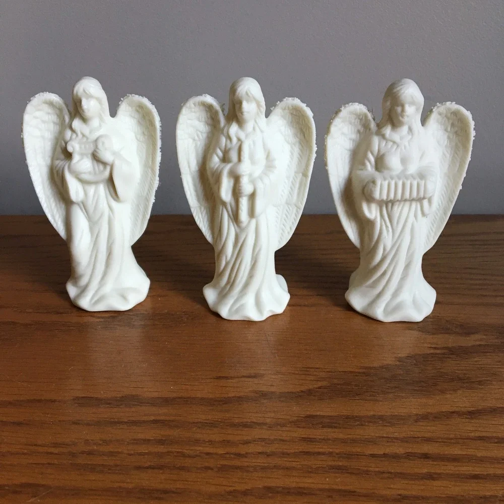Vintage Angel Figurines‎ Set of 3 White Porcelain Bisque Instruments Musical
